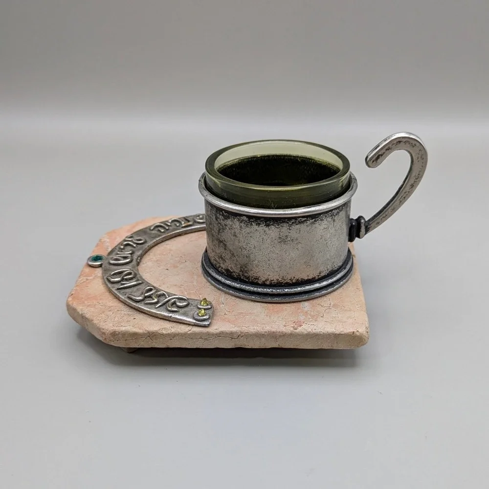 Koresh Israel Jerusalem‎ Stone Glass Metal Handmade Hebrew Candle Holder